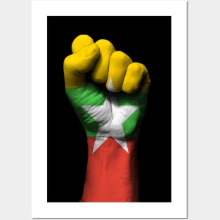 Flag of Myanmar on a Raised Clenched Fist Posters and Art